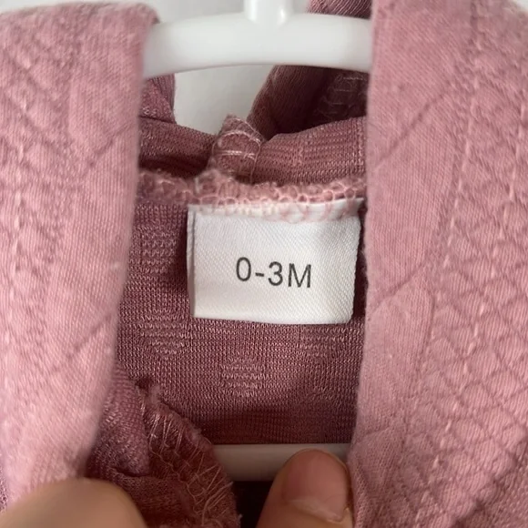 Cable Knit Baby Bodysuit | Dusty Rose Baby Body Suit | Hood with Ears! - Picture 6 of 6